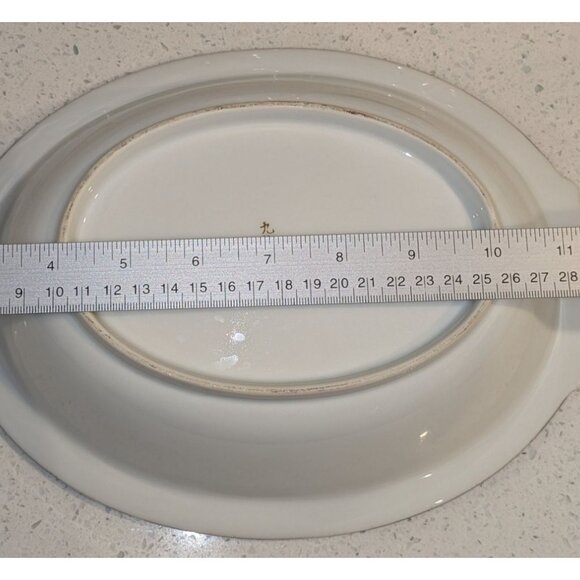 Vintage Japanese Hand-Painted Bamboo Design Oval Bowl two Handles 11 inch Length - Picture 11 of 12